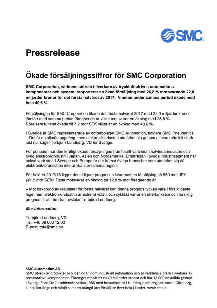 ​Ökade försäljningssiffror för SMC Corporation
