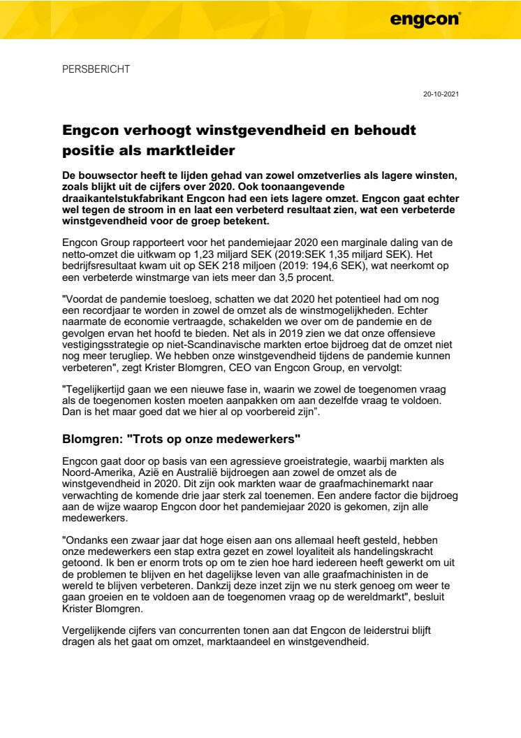 201021_press_Engcon verhoogt winstgevendheid en behoudt positie als marktleider