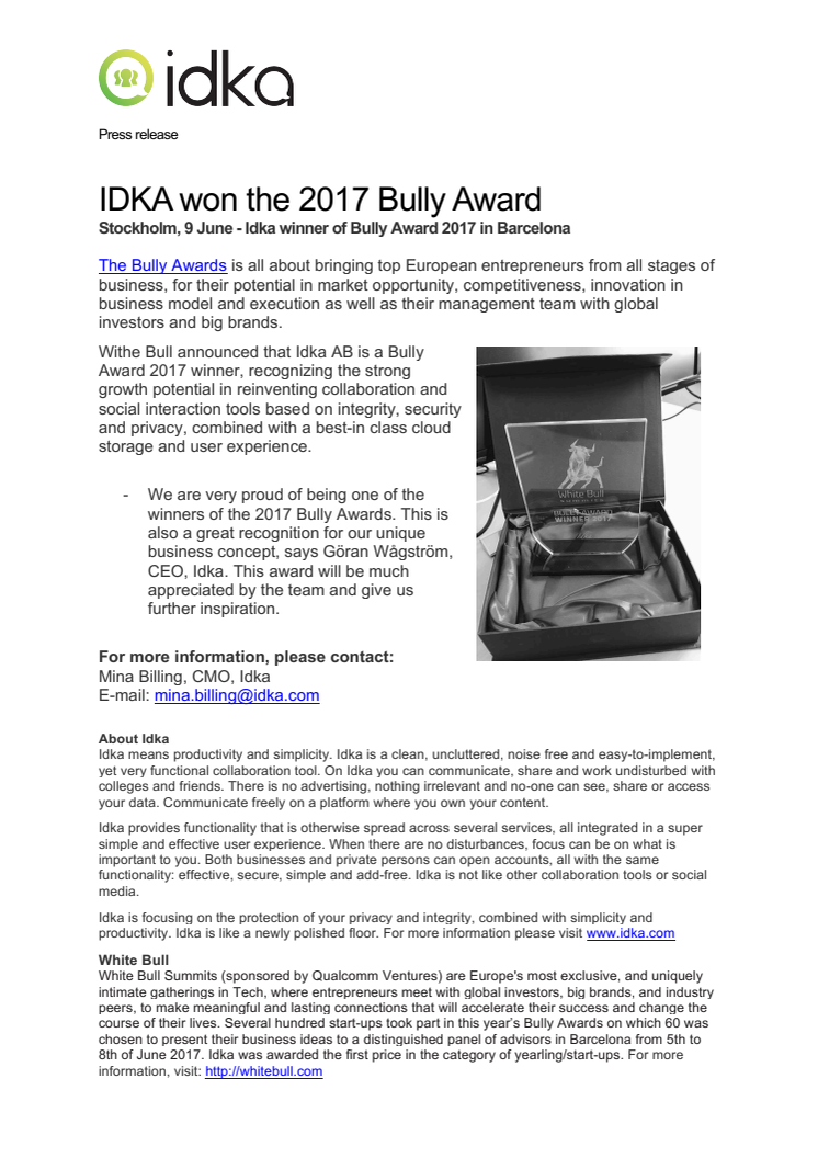 Idka won the 2017 Bully Award