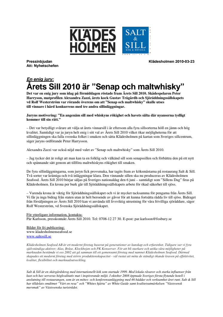 Årets Sill 2010 är ”Senap och maltwhisky”