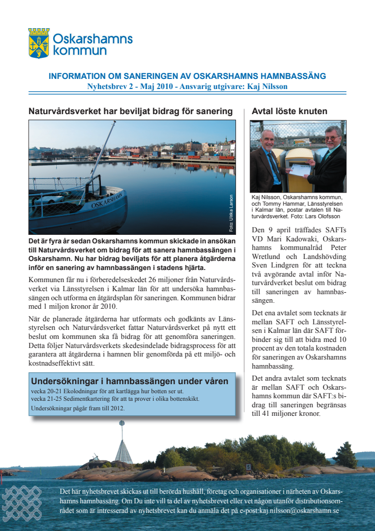 Nyhetsbrev 2 för sanering av Oskarshamns hamnbassäng