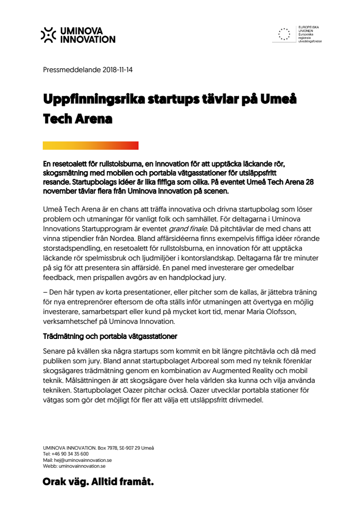 Uppfinningsrika startups tävlar på Umeå Tech Arena