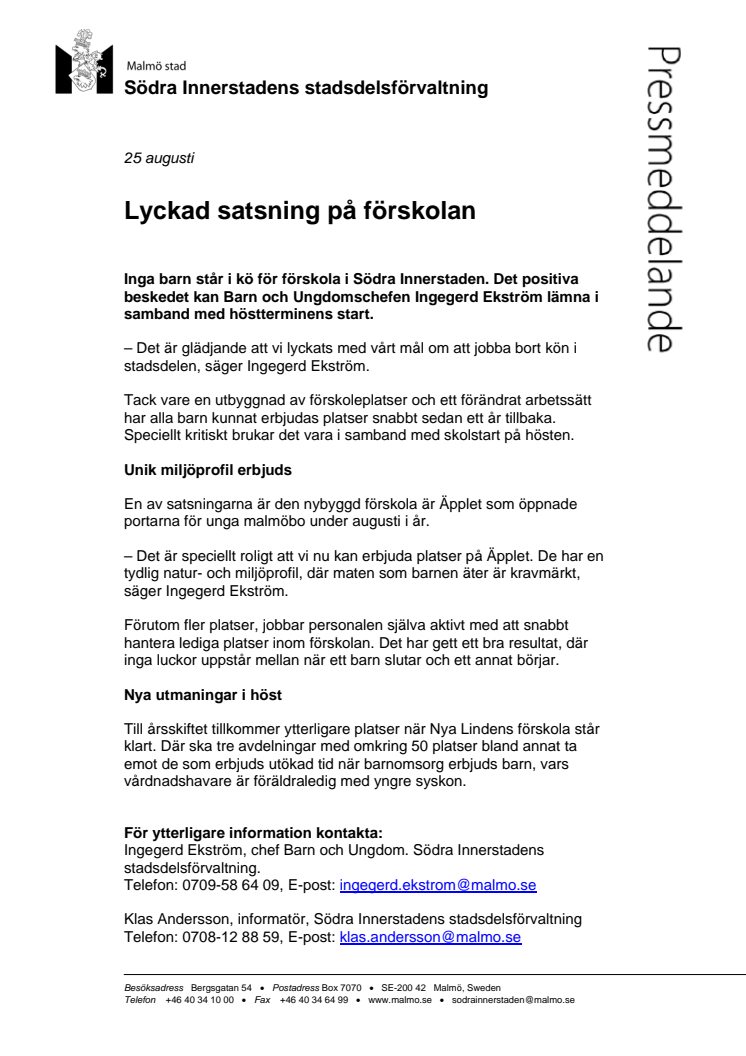Lyckad satsning på förskolan