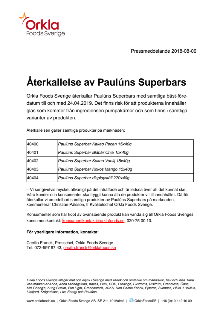 Återkallelse av Paulúns Superbars