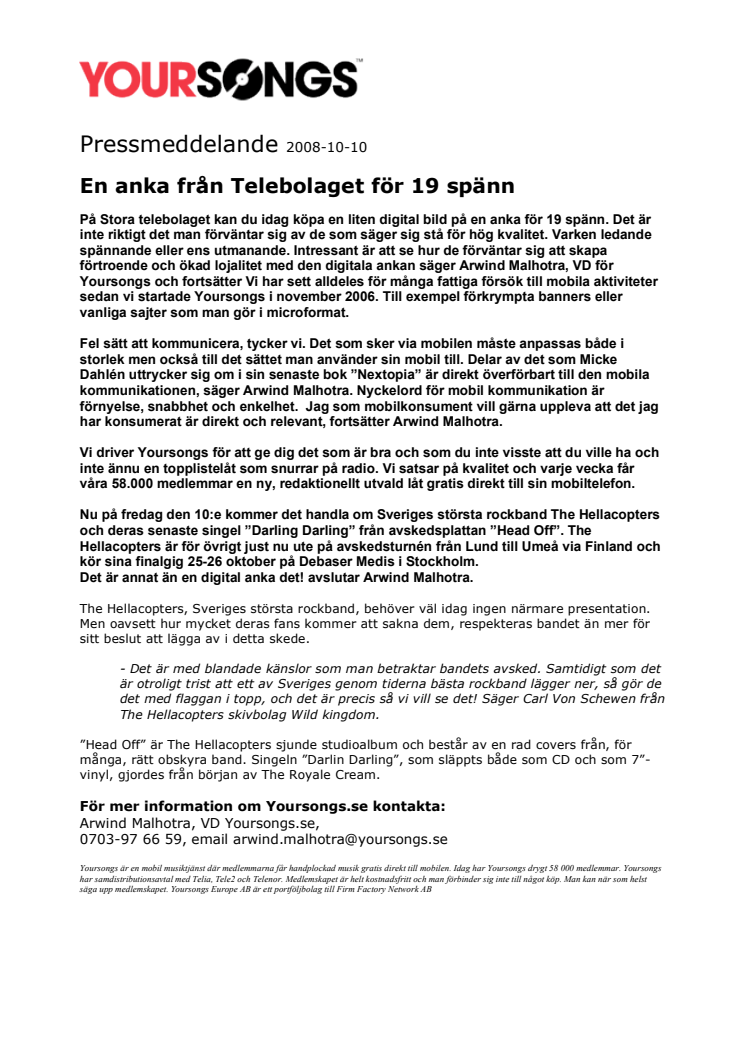 En anka från Telebolaget för 19 spänn