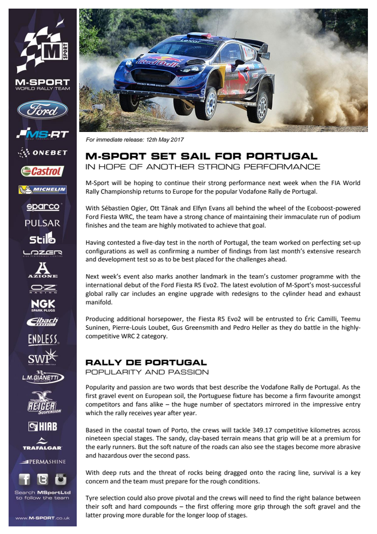 MOTORSPORT: M-Sport sætter kursen mod Portugal