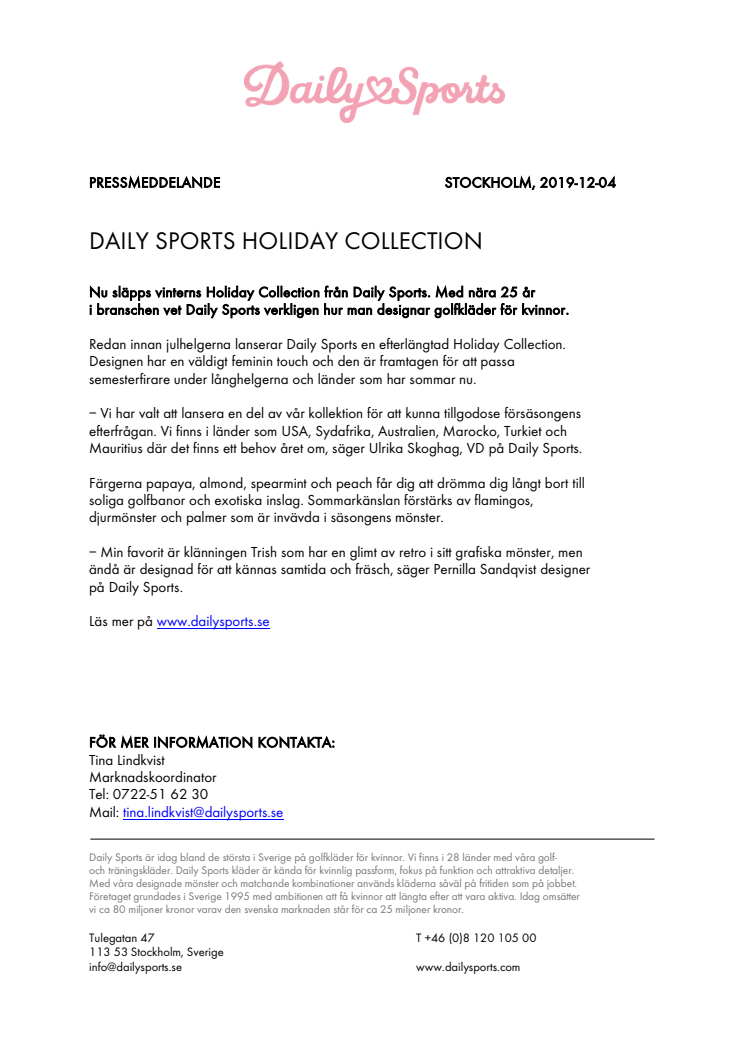 DAILY SPORTS HOLIDAY COLLECTION