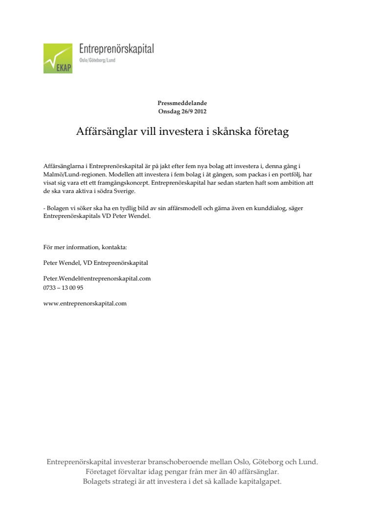 Affärsänglar vill investera i skånska företag