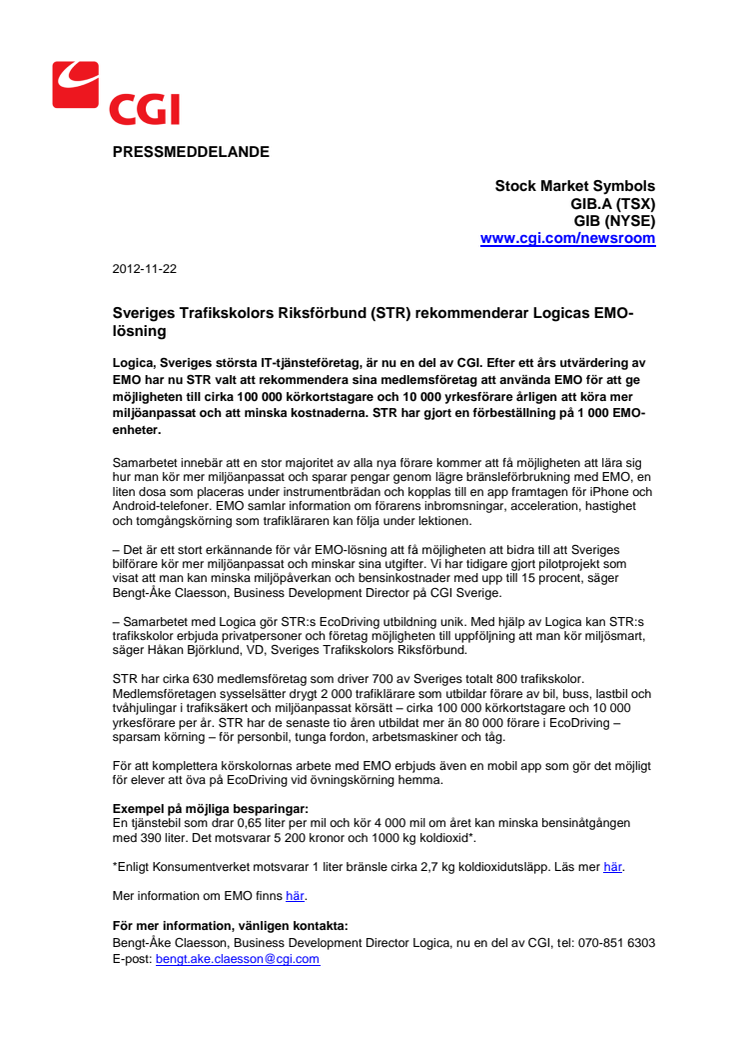 Sveriges Trafikskolors Riksförbund (STR) rekommenderar Logicas EMO-lösning
