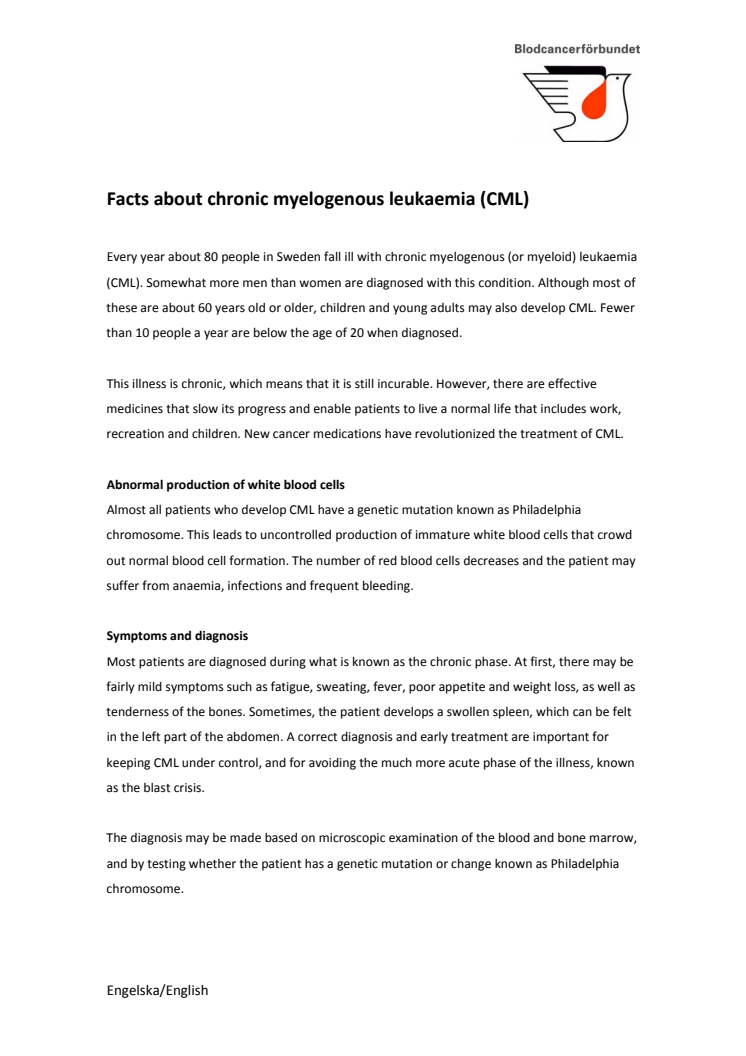 KML-fakta, Engelska: Facts about chronic myelogenous leukaemia (CML)