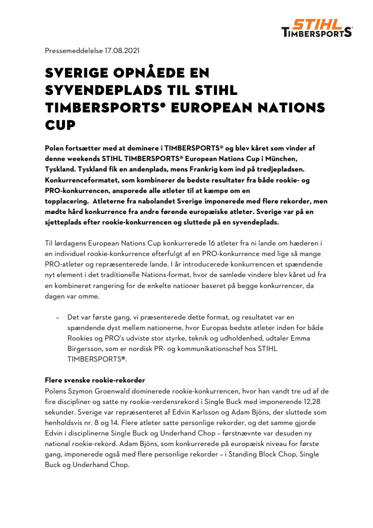 Sverige opnåede en syvendeplads til STIHL TIMBERSPORTS® European Nations Cup .pdf