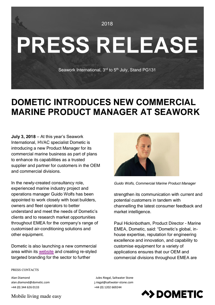 Dometic Introduces New Commercial Marine Product Manager at Seawork