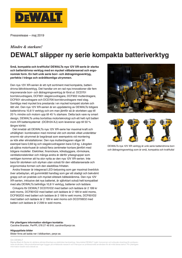 Mindre & starkare! DEWALT släpper ny serie kompakta batteriverktyg