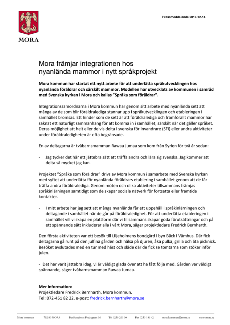 Mora främjar integrationen hos  nyanlända mammor i nytt språkprojekt