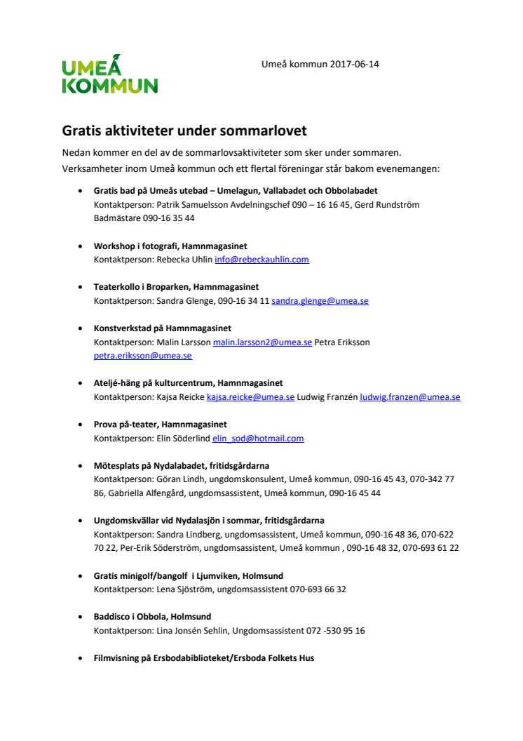 Gratis aktiviteter under sommarlovet