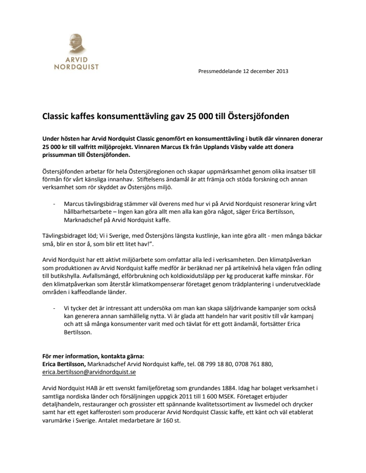 Classic kaffes konsumenttävling gav 25 000 till Östersjöfonden