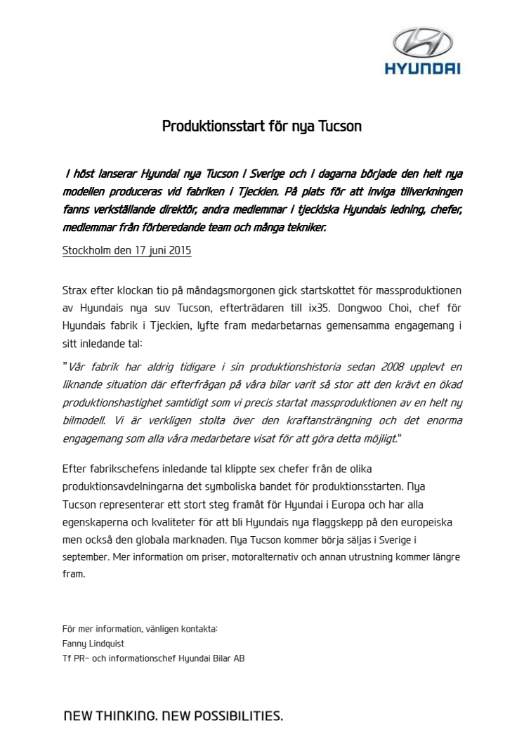 Produktionsstart för nya Tucson