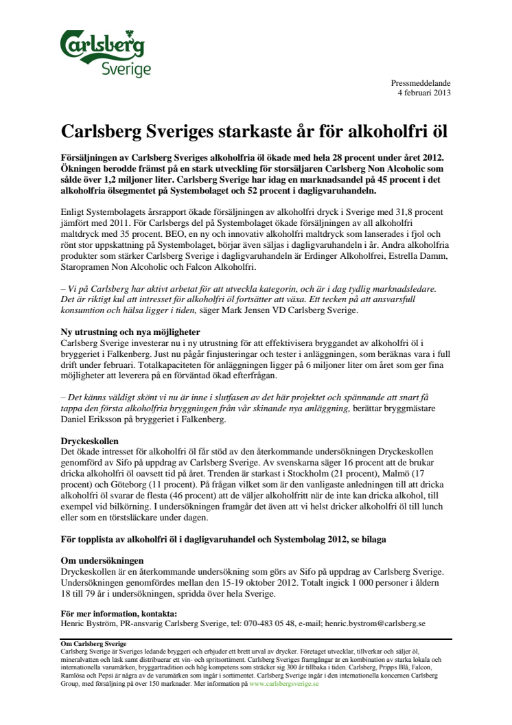 Carlsberg Sveriges starkaste år för alkoholfri öl
