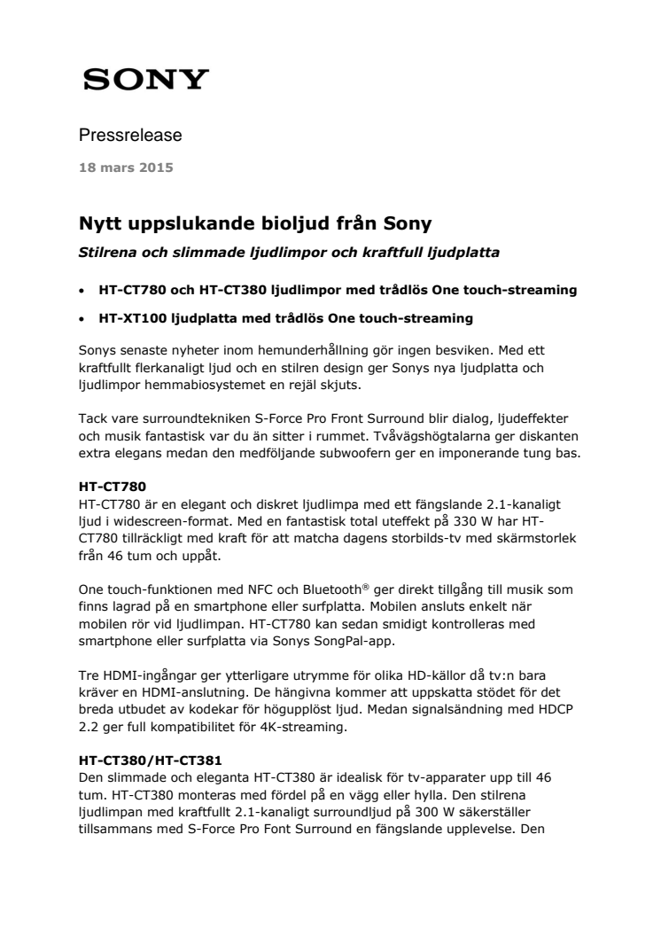 Nytt uppslukande bioljud från Sony 
