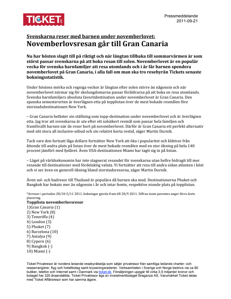 Novemberlovsresan går till Gran Canaria - tillsammans med barnen