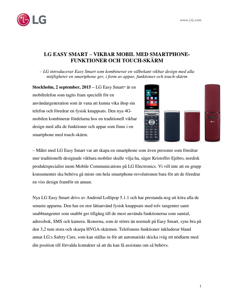 LG EASY SMART – VIKBAR MOBIL MED SMARTPHONE-FUNKTIONER OCH TOUCH-SKÄRM