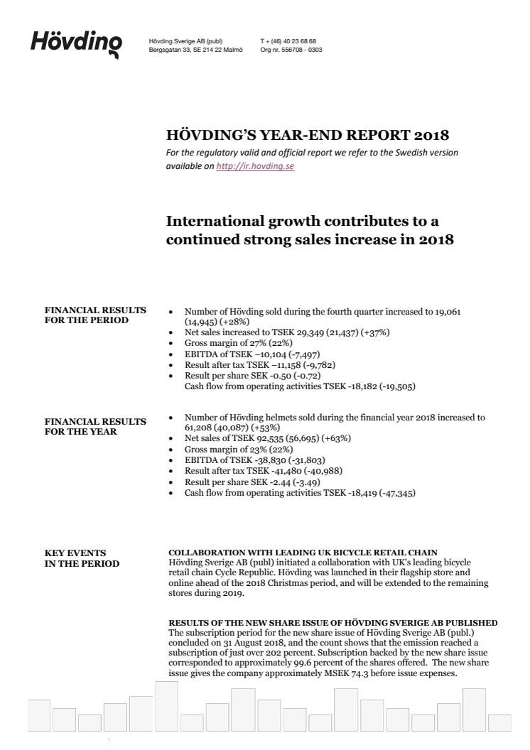 International growth contributes to a continued strong sales increase in 2018