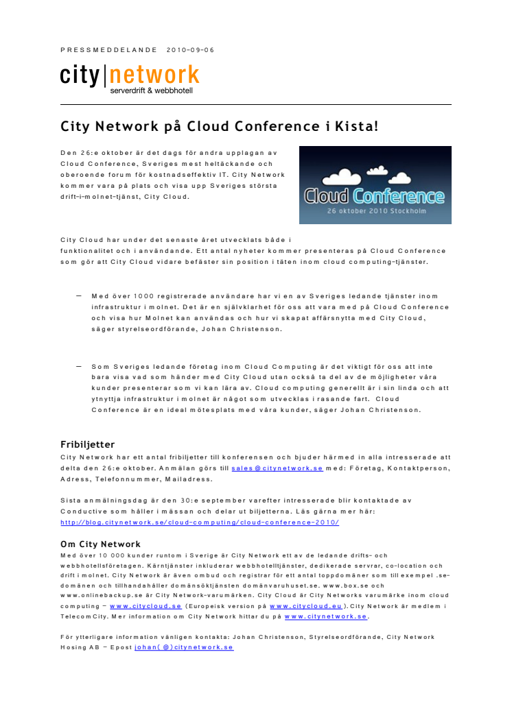 City Network på Cloud Conference i Kista!
