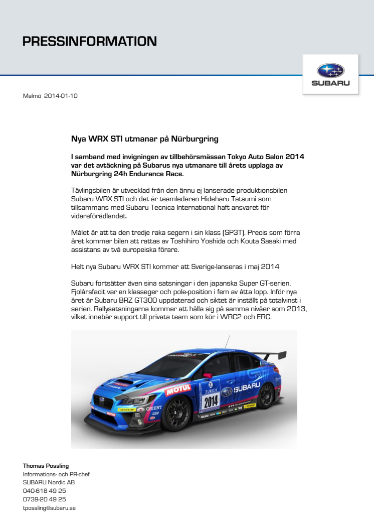 Nya WRX STI utmanar på Nürburgring