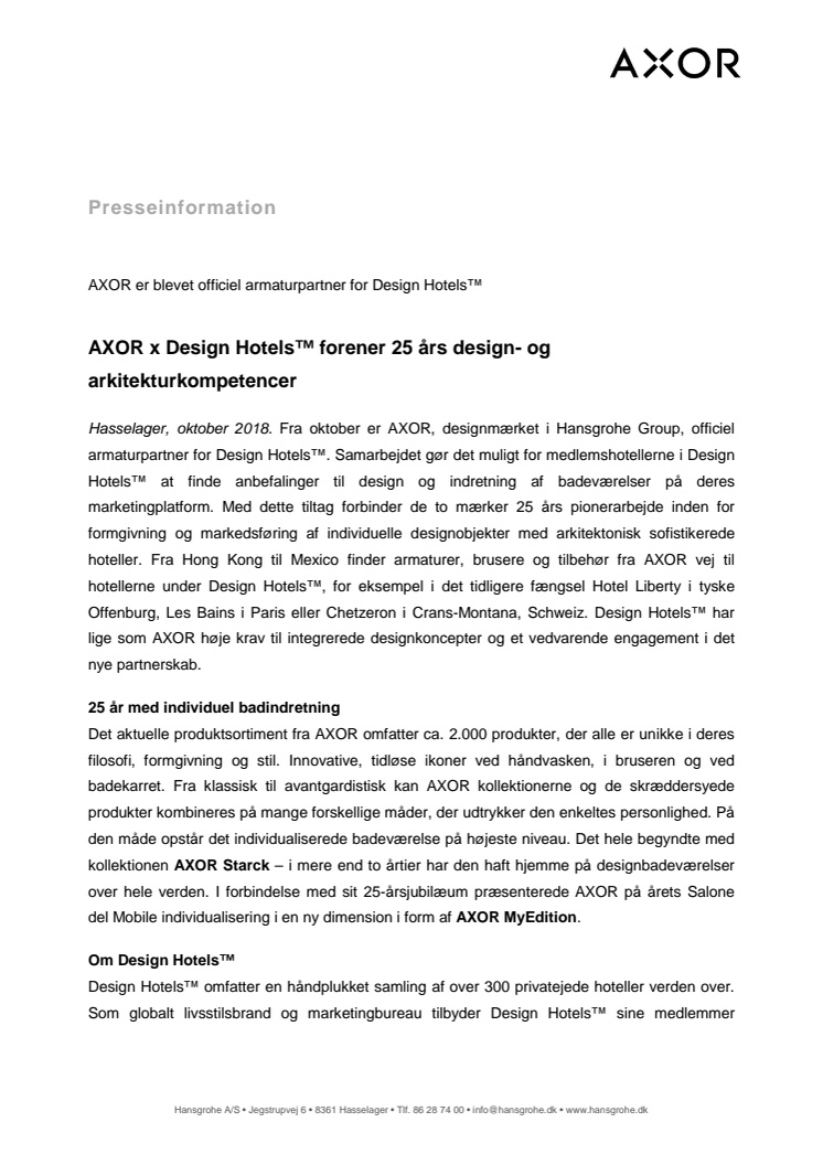 AXOR x Design Hotels™ forener 25 års design- og arkitekturkompetencer