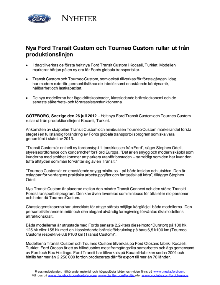 Nya Ford Transit Custom och Tourneo Custom rullar ut från produktionslinjen