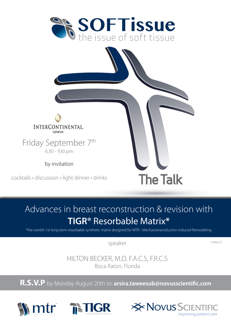 SOFTissue, InterContinental Hotel Geneva - Friday September 7th, 2012  - REGISTRATION NOW OPEN