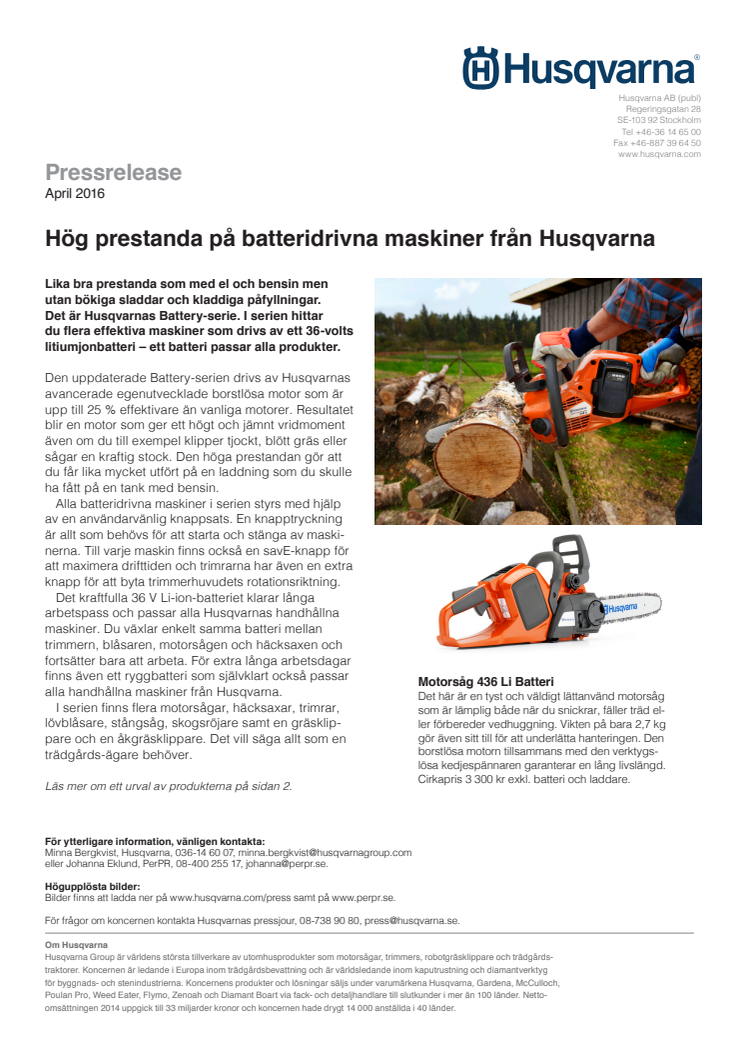 Hög prestanda på batteridrivna maskiner från Husqvarna