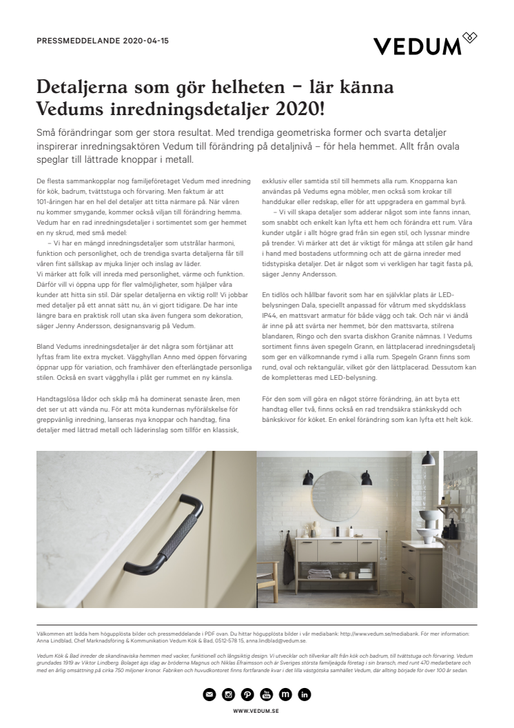 Detaljerna som gör helheten – lär känna Vedums inredningsdetaljer 2020!