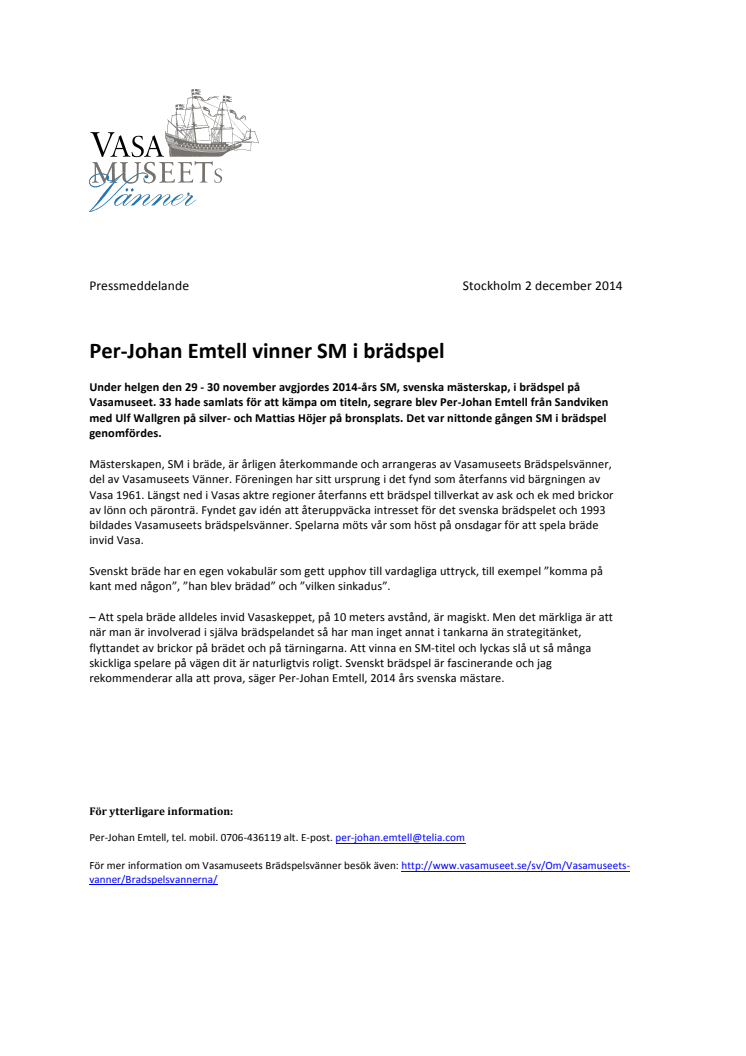 Per-Johan Emtell vinner SM i brädspel