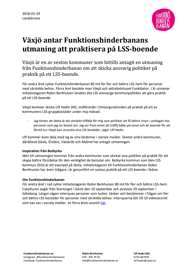 Växjö antar Funktionshinderbanans utmaning att praktisera på LSS-boende