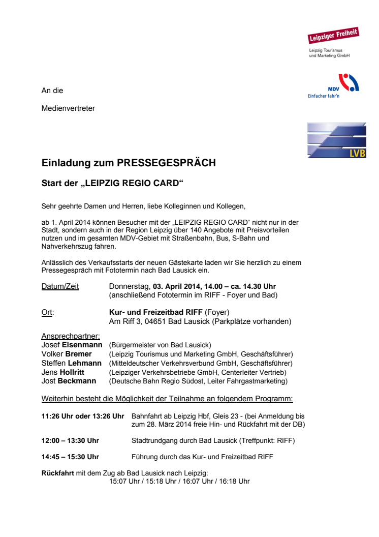 Pressekonferenz "Leipzig REGIO Card" am 3. April in Bad Lausick