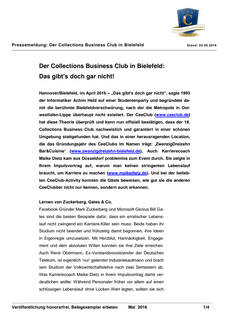 Der Collections Business Club in Bielefeld: Das gibt’s doch gar nicht!