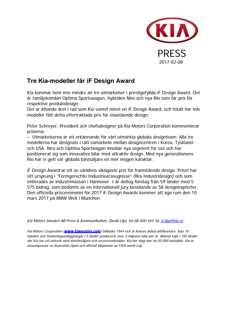 ​Tre Kia-modeller belönas med iF Design Award