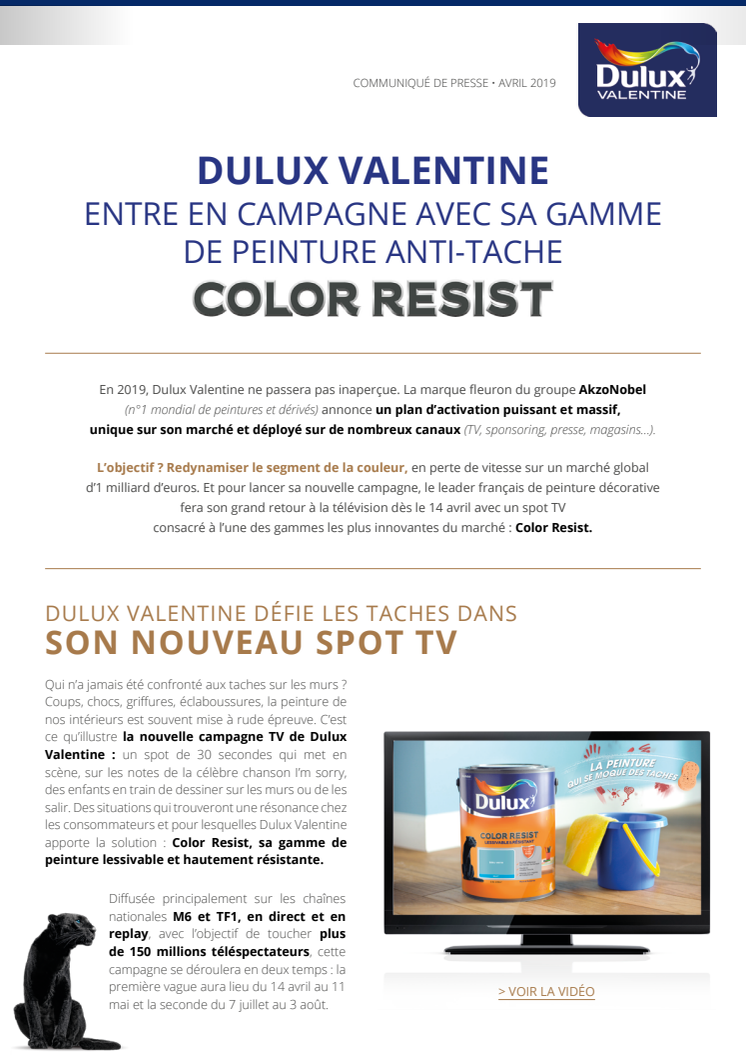 DULUX VALENTINE entre en campagne avec sa gamme COLOR RESIST