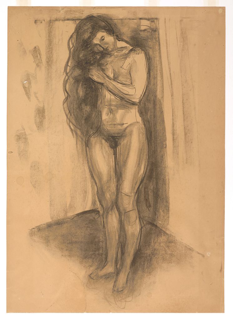 Edvard Munch: Stående kvinnelig akt med utslått hår / Standing Female Nude with Her Hair Down (1919-1921)