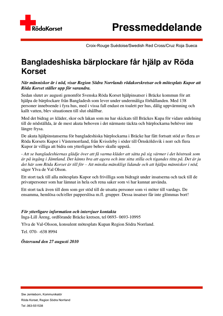 Bangladeshiska bärplockare får hjälp av Röda Korset
