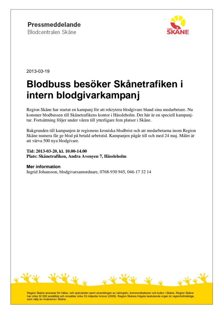 Blodbuss besöker Skånetrafiken i intern blodgivarkampanj