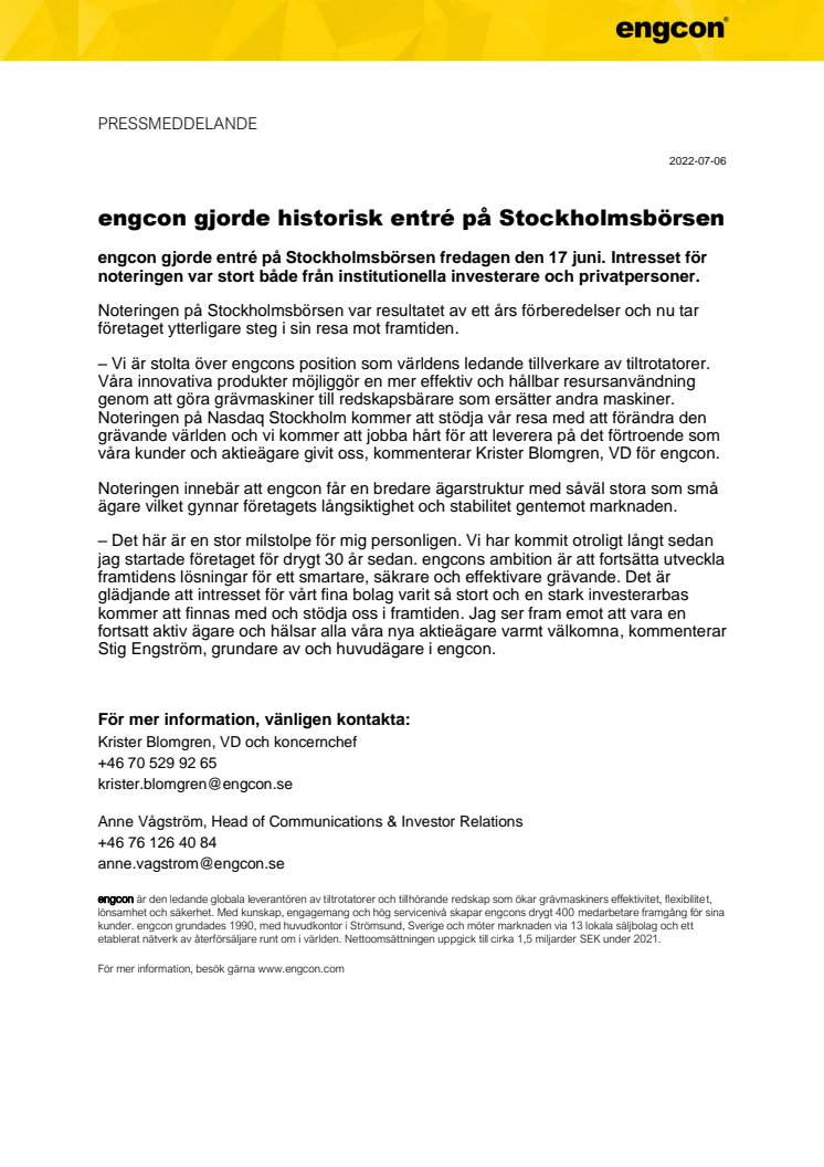220706 - engcon gjorde historisk entré på Stockholmsbörsen.pdf