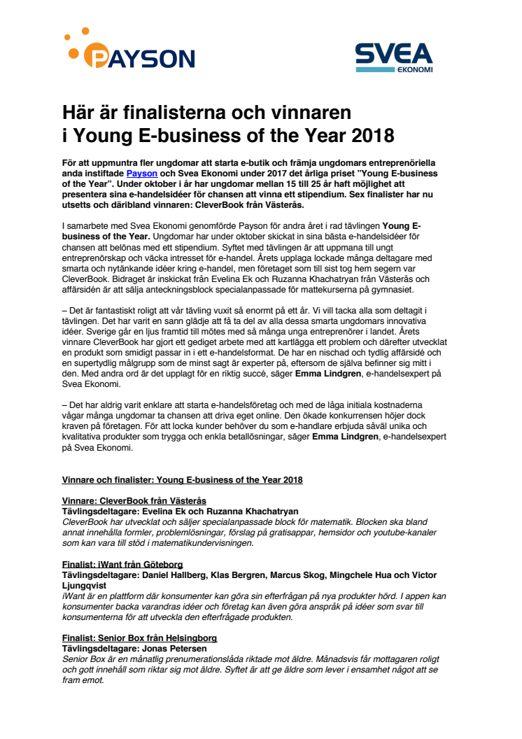 Här är finalisterna och vinnaren  i Young E-business of the Year 2018