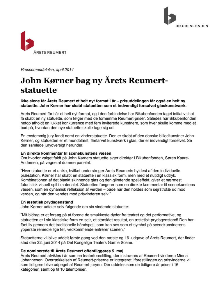 John Kørner bag ny Årets Reumert-statuette