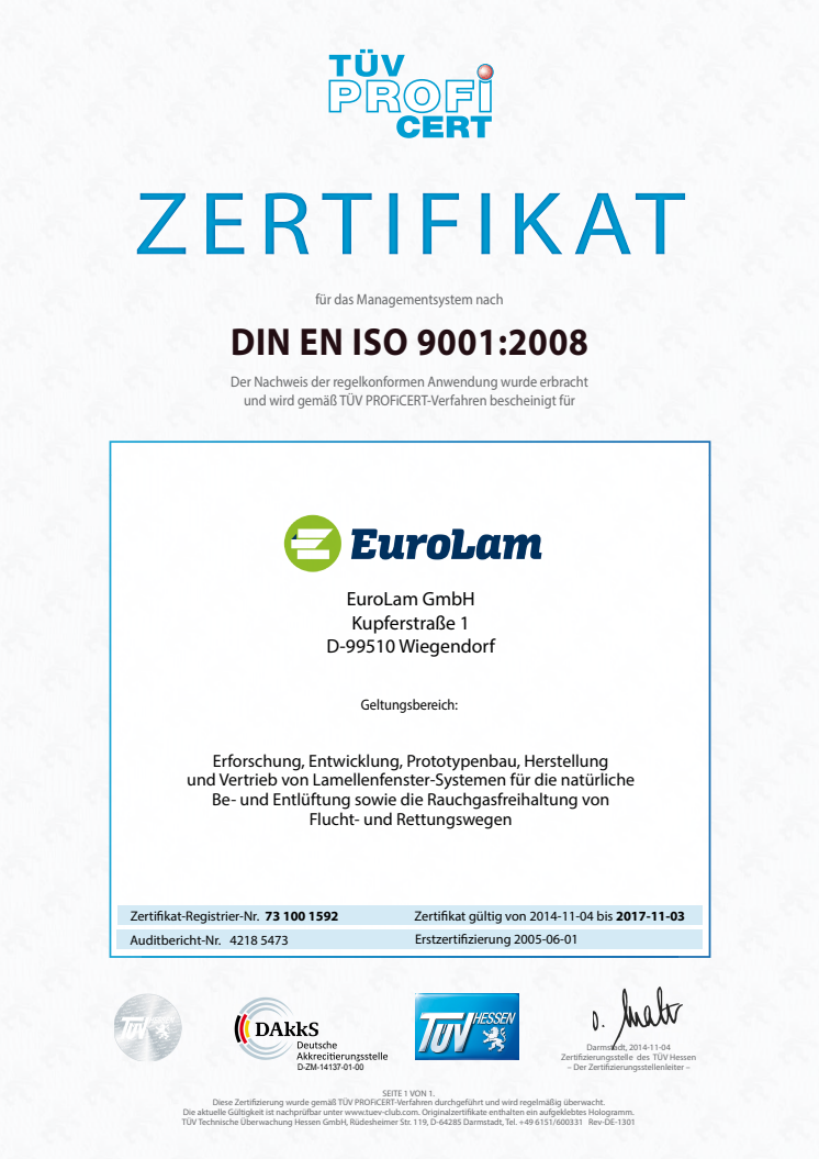 Zertifikat DIN EN ISO 9001 - 2008