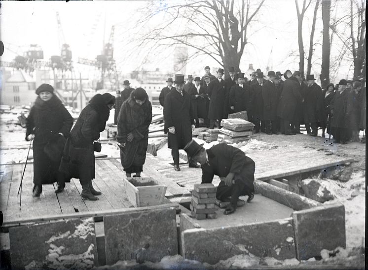 Grundstensläggningen vid Sjöfartsmuseet Akvariet, 4 feb 1931