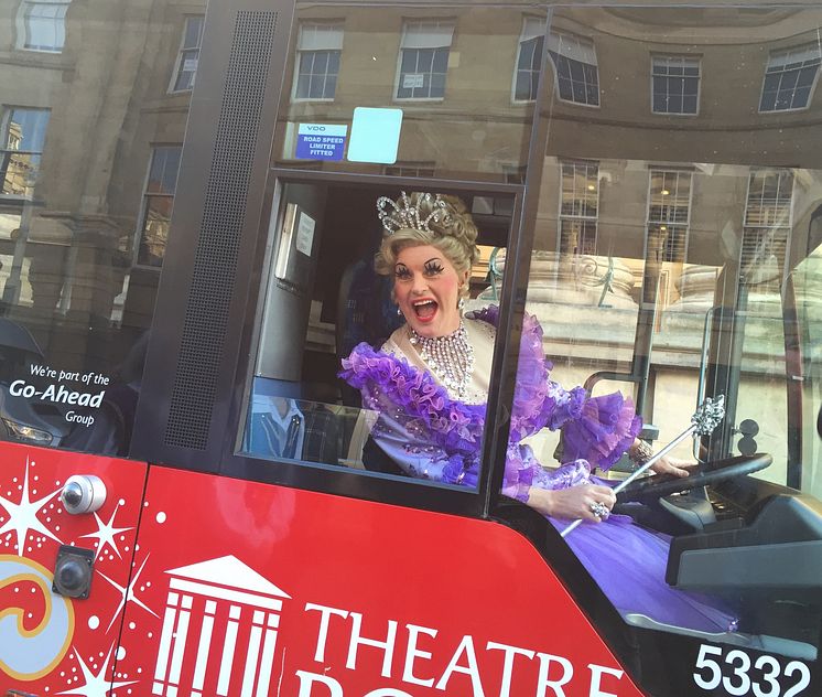 Fairy Godmother drives the panto bus 2