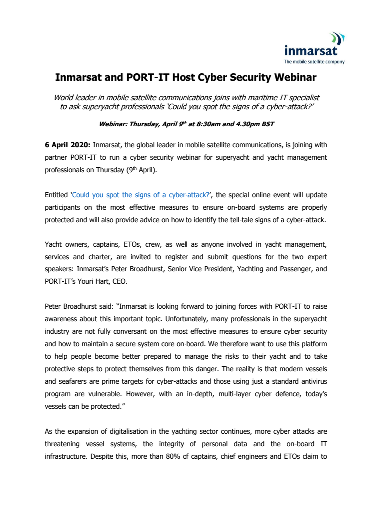 Inmarsat and PORT-IT Host Cyber Security Webinar