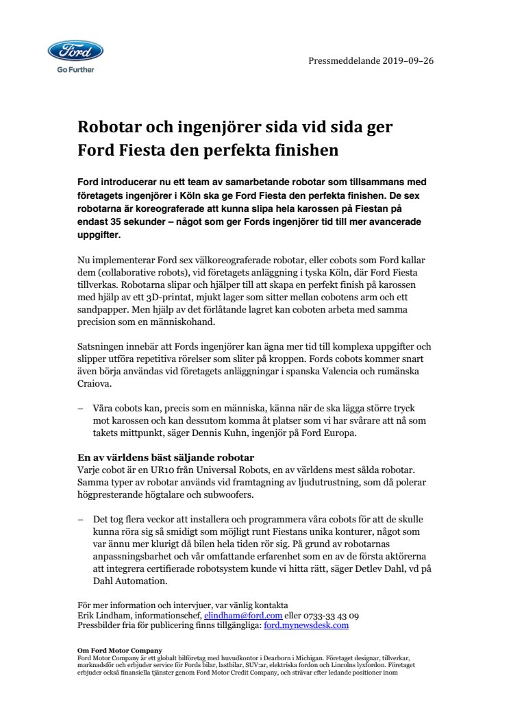 Robotar och ingenjörer sida vid sida ger Ford Fiesta den perfekta finishen